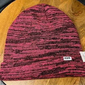 H012. Victoria’s Secret Pink Dark Pink Knitted Marled Beanie Hat